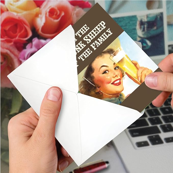 NobleWorks - 1 Funny Retro Birthday Card with Envelope - Hilarious Vintage Humor, Grown-Up Birthday Greeting - Drunk Sheep C7260BDG