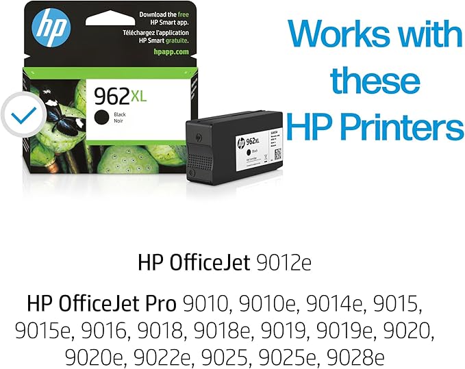 HP 962XL Black High-yield Ink Cartridge | Works with HP OfficeJet 9010 Series, HP OfficeJet Pro 9010, 9020 Series | Eligible for Instant Ink | 3JA03AN
