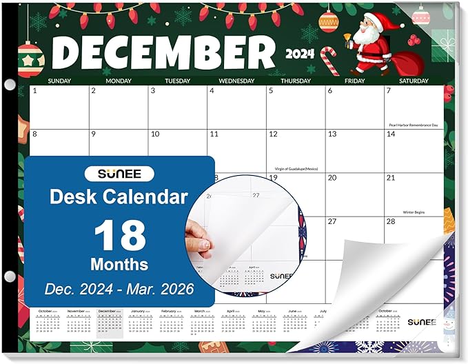 SUNEE 2025 Desk Calendar Large 22x17 from Now to March 2026, Extra Large Desktop Monthly Calendar Pad 18 Months For Teacher or Family, Desk Top, Seasonal