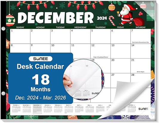 SUNEE 2025 Desk Calendar Large 22x17 from Now to March 2026, Extra Large Desktop Monthly Calendar Pad 18 Months For Teacher or Family, Desk Top, Seasonal