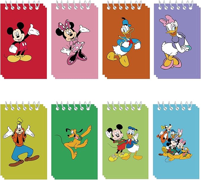 24 Pieces Mini NotePads Mouse Themed Party Favor as Mickey Minnie Theme Notepads Spiral Notepads Birthday Teacher Classroom Rewards Supplies for Kids Party Goody Bags Stuffers, 2.36 x 3.94 Inches