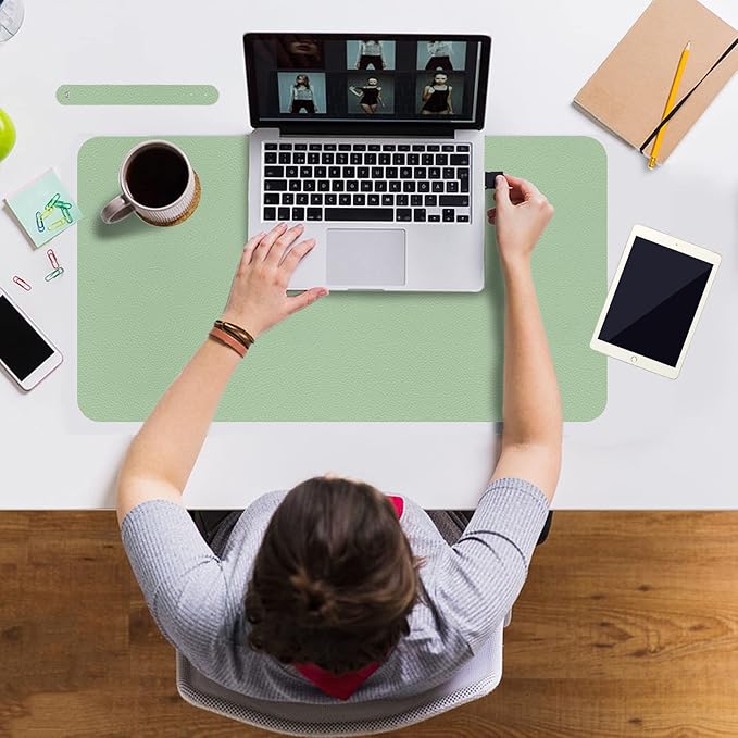 Boutilon Leather Desk Pad 24"x 14" Non-Slip Mouse Pad,Office Desk Mat,Waterprooft PU Leather Desk Blotter,Desk Pad Protector,Desk Writing Pad for Home Office Decor (S-Green)