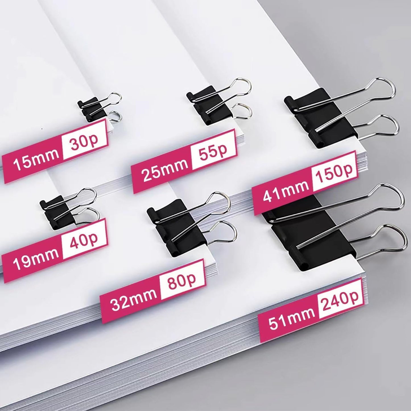 208 PCS Binder Clips Paper Clamps Assorted Sizes, Metal Paper Binder Clip, Black Binding Paperwork Clamp Bulk, Office Supplies for School Teachers