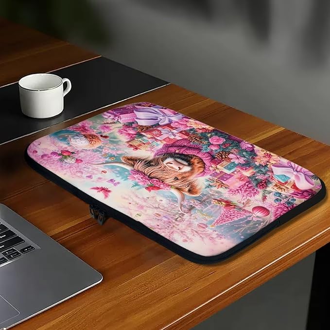 Highland Cow Laptop Sleeve for Women 17 inch Lap Top Case Christmas Laptop Protector Zippered Pouches with Humanize Design Computer Carrying Case Portable Tablet Bag Briefcase