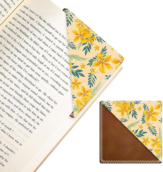 Personalized Leather Bookmarks, Fun & Cute Book Accessories for Reading Lovers, Unbreakable Page Markers for Women Men Girls Boys Student Teacher Kids Retirement Birthday Gifts (Yellow Flower)