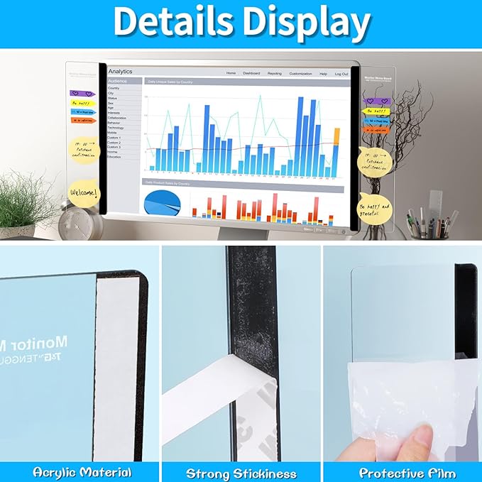 Monitor Memo Board, 4PCS Transparent Computer Monitor Memo Board, Monitor Side Panel Creative Desktop Memo Board, Acrylic Desktop Memo Board, Computer Sticky Note Holder for Home Office