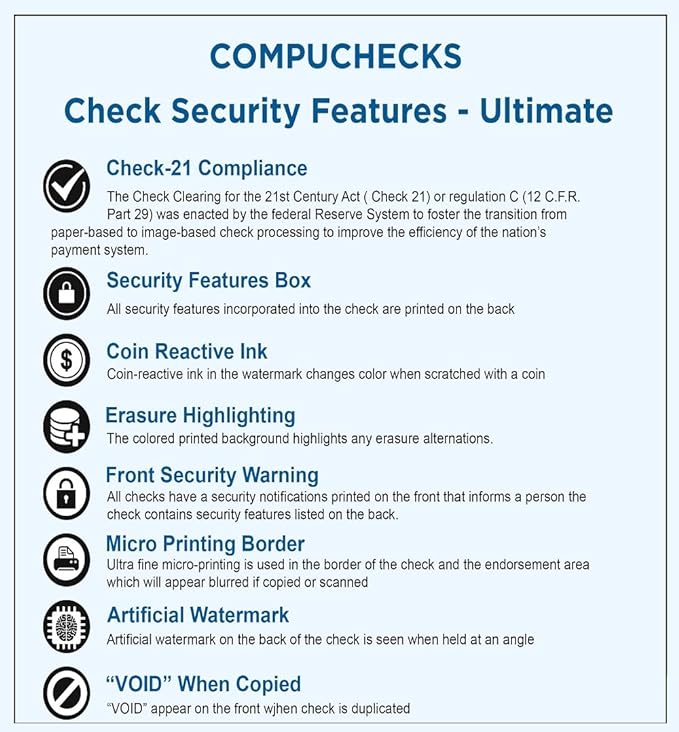 Compuchecks Check on Top Blank Check Paper - 25 Pack, Quick-Books & Laser Printer Compatible - Security Business Checks with Voucher - 8.5" x 11" Blue Marble