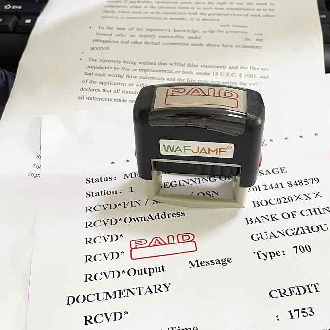 WAFJAMF Paid Office Stamp Self Inking Rubber Stamp Office Stamp Message Stamp Red Ink-Medium
