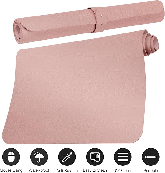 ‎Boutilon Leather Desk Pad 35"x 17" Non-Slip Mouse Pad,Office Desk Mat,Waterprooft PU Leather Desk Blotter,Desk Pad Protector,Desk Writing Pad for Home Office Decor (L-Pink,35"x 17")