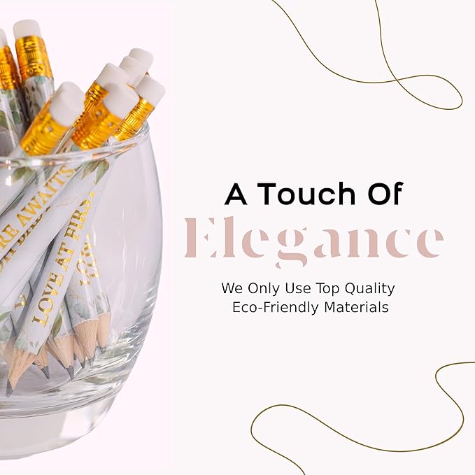 Markt Mini Pencils For Baby Shower Games For Girl Or Boy, Heart Pencils, Small Pencil Set (Greenery, Eucalyptus)