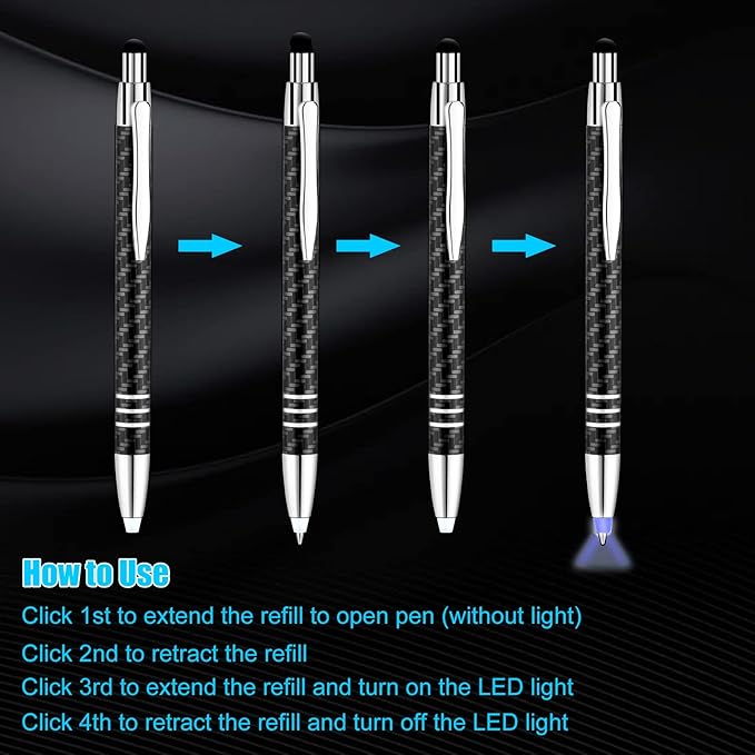 Glovion Lighted Tip Pen with Stylus 3-in-1 - LED Penlight Light Up Pen Light Ballpoint Pen with Light for Writing in The Dark - Pack of 3 - Blue Light - GL006