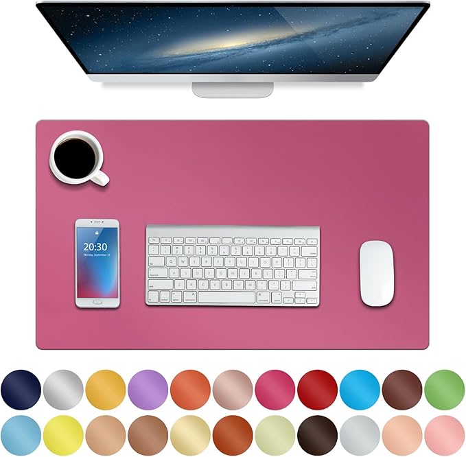 ‎Boutilon Leather Desk Pad 24"x 14" Non-Slip Mouse Pad,Office Desk Mat,Waterprooft PU Leather Desk Blotter,Desk Pad Protector,Desk Writing Pad for Home Office Decor (S-Rose Pink)