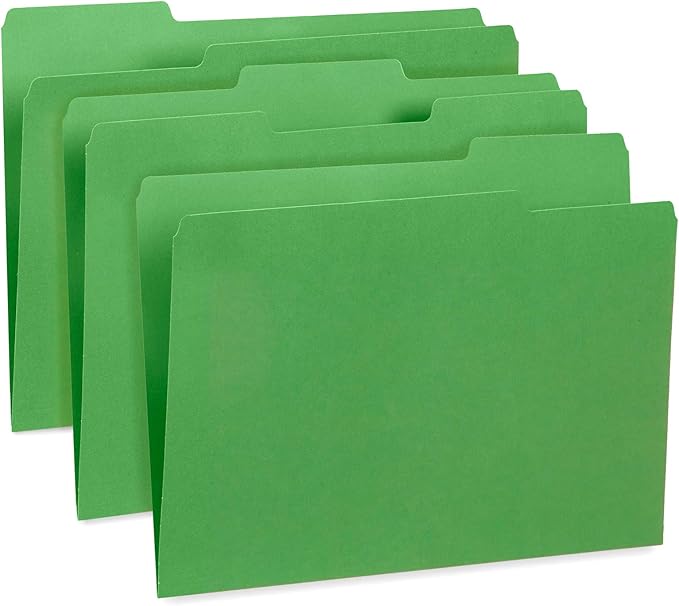 Blue Summit File Folders, Letter Size, 1/3 Tab, Green, Great for Organizing and Easy File Storage, 200 Per Box