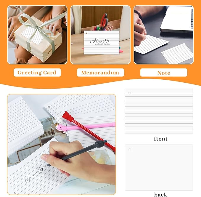 Tecmisse 160 PCS Index Cards 4 x 6 Inches, 180 GSM Thick Punched Flash Cards, Lined Note Cards, White Study Cards for School Learning and Office Supplies