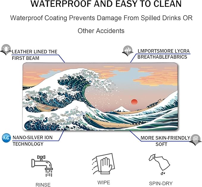 Japanese Large Mouse Pad,Desk Mat Large Office Desk Pad, Extended Large Mouse Mat for PC, Stitched Edges Gamer Mousepad 35.4 X 15.7 Inch Long Mice Pad, Sunset Sea