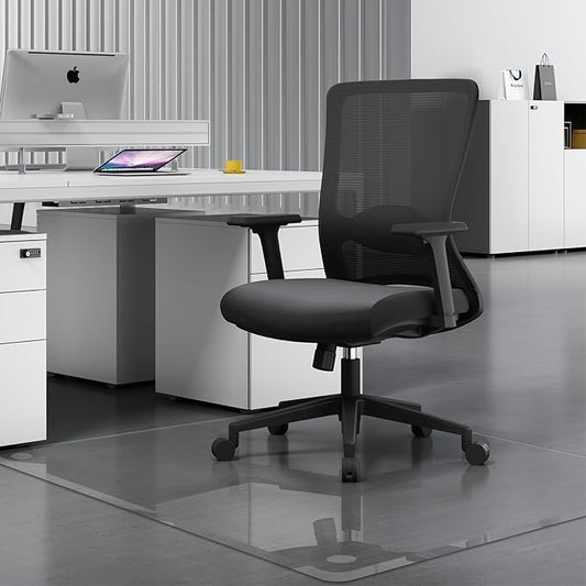 JAMBALAY Premium Tempered Glass Chair Mat with Beveled Edge for Easy Roll On, 55"x46" Office Floor Mat for Carpets or Hard Floor, Office Chair Mat with 4 Non Slip Pads, Thick 0.2″