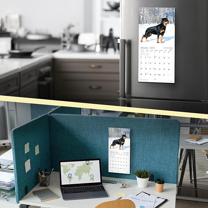 RED EMBER Rottweilers Mini 2025 Wall Calendar 12 Month | 7" x 14" Open | Thick & Sturdy Paper | Giftable | Calendar 2025