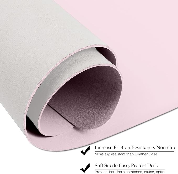 Boutilon Leather Desk Pad,47"x 24"XXX Large Business Desk Pad,Waterproof Student Study Desk Mat Protector Writing Pad for Keyboard and Mouse in Home Office Accessories(XXXL-Light Pink)