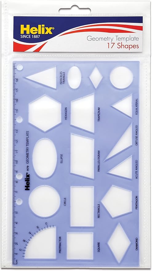 Maped Helix USA - Geometry Shapes Drawing Template - 17 Shapes - Educational Tool - Enhances Precision - Ideal for Drafting & Design - 20cm Ruler