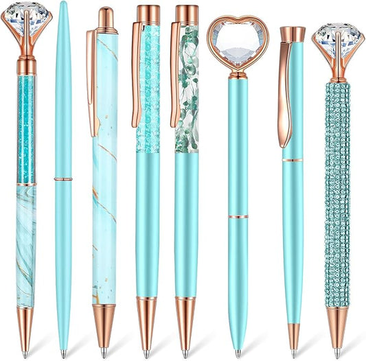 Supervitae 8 Pcs Ballpoint Pen for Women Fancy Gifts for Journaling Liquid Sand Glitter Black Ink Pens Bridal Shower Gifts for Wedding Women Office Desk School Stationery Supplies(Blue)