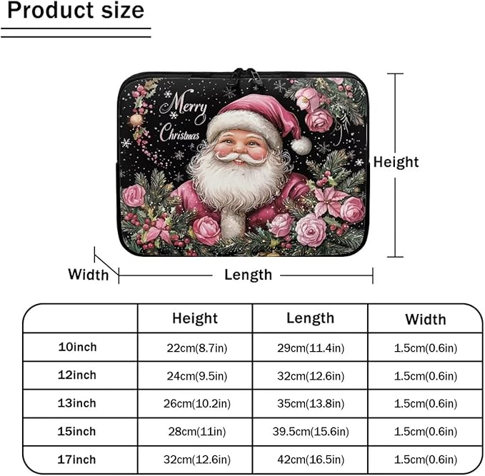 Christmas Laptop Sleeve for Women 17 inch Laptop Protector with Versatile Uses Computer Sleeve Neoprene Lap Top Case for Daily Use School Travel Tablet Bag Santa Claus