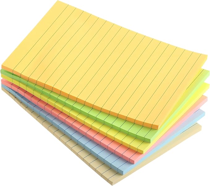 Mr. Pen- Lined Sticky Notes 4x6, 6 Pads, 45 Sheets/Pad, Pastel Color, Sticky Notes with Lines, Sticky Pads, Sticky Note Pads, Colorful Sticky Notes, Stickies Notes, Ruled Post Stickies