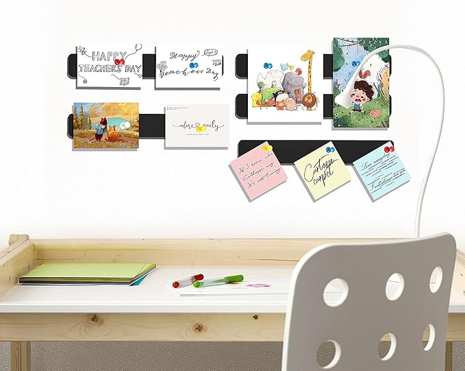 5 Pack Felt Pin Board Bar Strips Bulletin Board for Bedrooms Offices Home Wall Decoration, Notice Board Self Adhesive Cork Board with 35 Push Pins for Paste Notes, Photos, Schedules (Black)