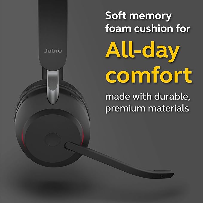 Jabra Evolve2 65 MS Wireless Headset with Link380a, Mono, Black – Wireless Bluetooth Headset for Calls and Music, 37 Hours of Battery Life, Passive Noise Cancelling Headphones