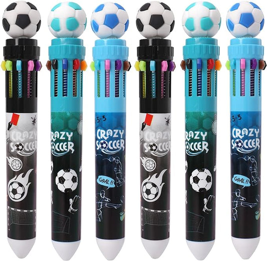 Multicolor Ballpoint Pen 0.7 mm, 10-in-1 Colored Pens Fine Point Retractable World Cup Soccer Ballpoint Pens for Office School Students Kids Christmas Gift, 6 Pack