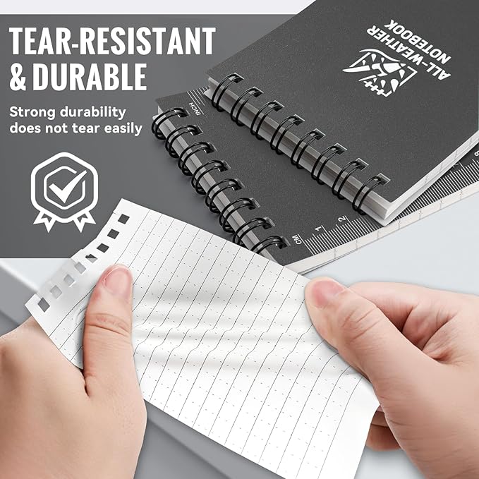 POPYOLA 1 Pack Waterproof Pocket Notebook, 3x5 Pocket Notepad, All Weather Mini Spiral Notepad, Write in the Rain Police Notepad with 100 Squared Pages for Outdoor Home Office School, Grey