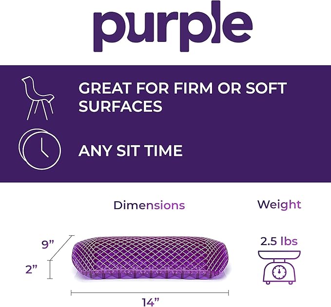 Purple Back Cushion | Pressure Reducing Grid Designed for Ultimate Comfort | Designed for Chairs, Gaming, and Travel | Made in The USA