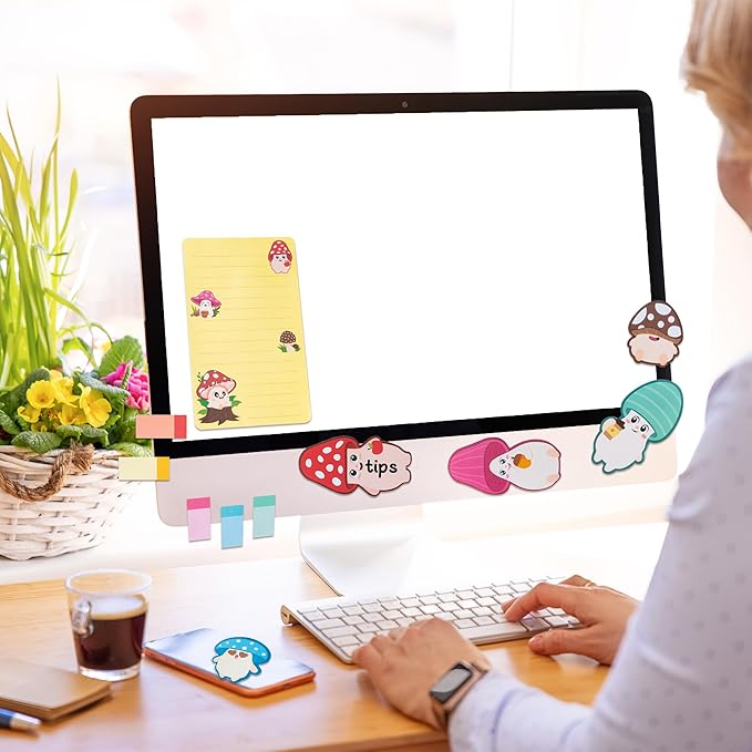 B1ykin Sticky Notes Set - Cartoon Theme Cute Self-Stick Notes Pad Teacher Appreciation Gifts， Self-Adhesive Writing Memo Pages Sticky to Do Notepad for Kids Employee School Office (Mushroom)