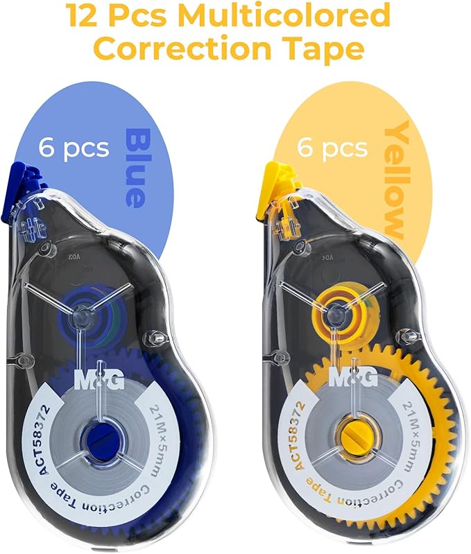 M&G 12 pack 68.9 Feet correction tape,826.8FT/ 252M in total, Correction tape bulk for School, Office, Note Taking, Journal,Easy to Use Applicator for Instant Corrections
