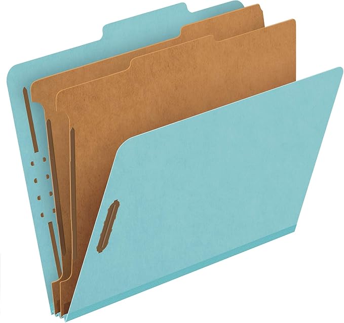 Pendaflex Recycled Classification File Folders, 2 Dividers, 2" Embedded Fasteners, 2/5 Tab Cut, Letter Size, Light Blue, Box of 10 (24030R)