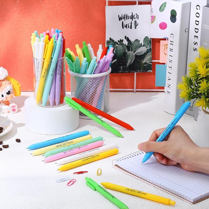 50 Pcs Gel Ink Pens Motivational Inspirational Quote Pen Retractable Rolling Ball Smooth Writing for Coworkers Supplies Office Home(Fresh Color,Thankful)