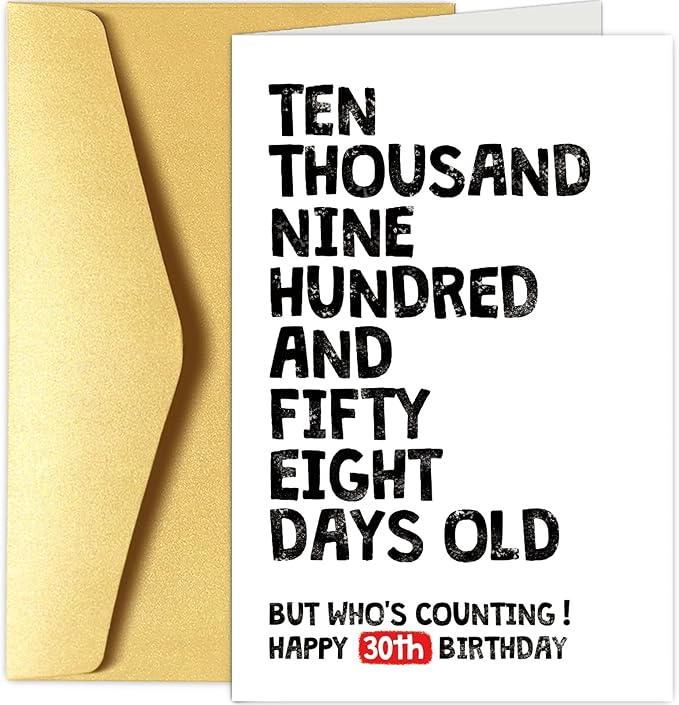 Funny 30th Birthday Card for Him Her, 30 Years Old Birthday Card, Happy 30th Birthday Card, 10958 Days Old But Who's Counting 30th Bday Card