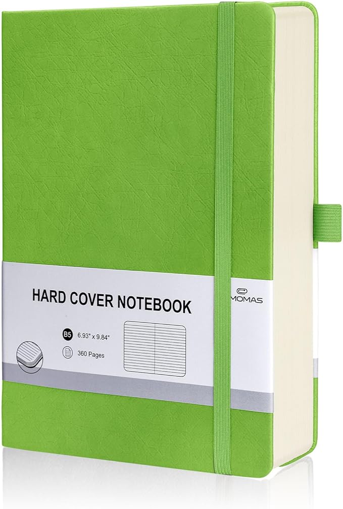 Lined Journal Notebook, 1 Pack (Grass Green), 360 Pages, 9.8 inches x 6.9 inches - 100 gsm Thick Paper, Hardcover