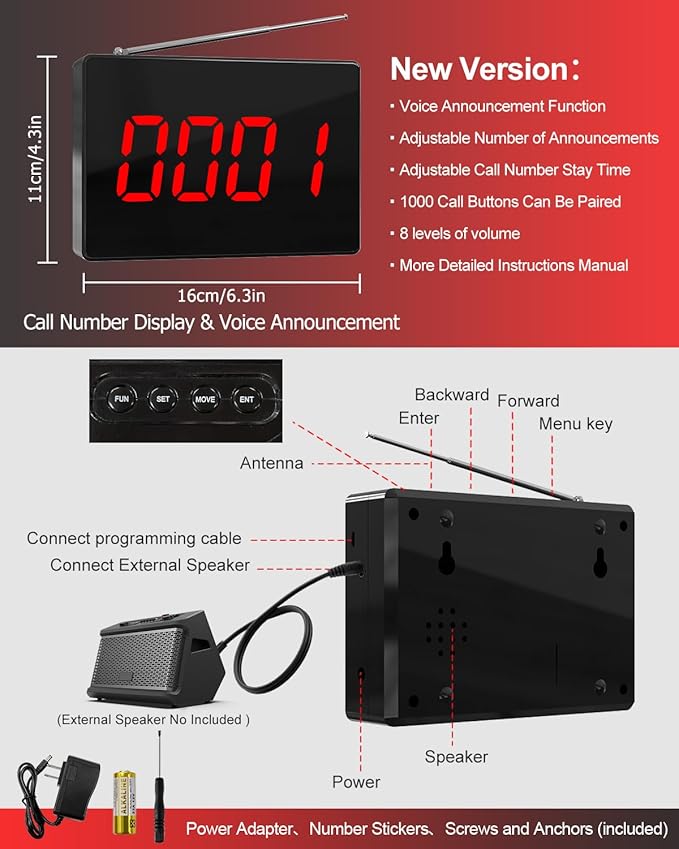 CallToU Wireless Calling System Caregiver Pager Call Button System with 5 Waterproof Call Buttons and 1 Number Receiver for Clinic Nurses Station Restaurant Nursing Home