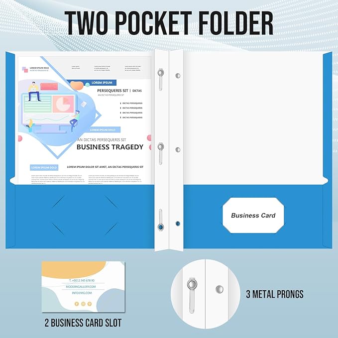 Folders with Pockets, IntoJoy 100 Pack Two Pocket Folders Business Card Holder Folders with Prongs for School Office Filing Cabinet Resume Portfolio (Colored