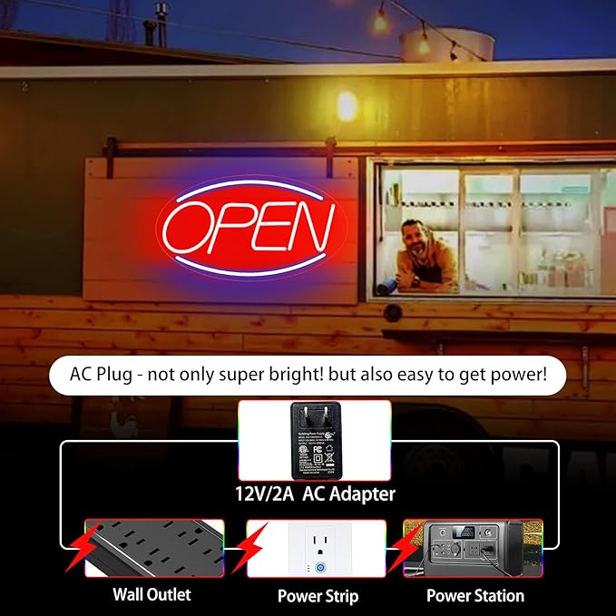 Open Signs for Business Ultra Bright 16 Inch Plug In Electric Light Up Open Sign with ON/OFF Switch for Business Storefront Window Glass Door Shop Store Florists Bar Salon Cafes Pub