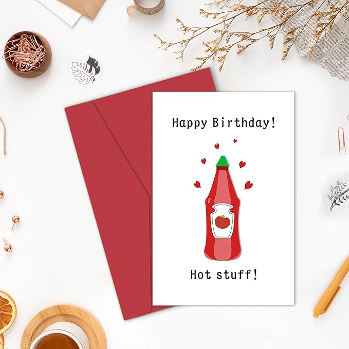 Heollaok Hot Stuff Happy Birthday Card, Funny Birthday Card for Boyfriend Husband, Cute Birthday Card for Girlfriend Wife, Happy Birthday Card for Him and Her