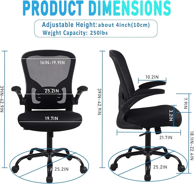 Flysky Ergonomic Office Desk Chair Breathable Mesh Swivel Computer Chair, Lumbar Back Support Task Chair, Office Chairs with Wheels and Flip-up Arms,Executive Rolling Chair