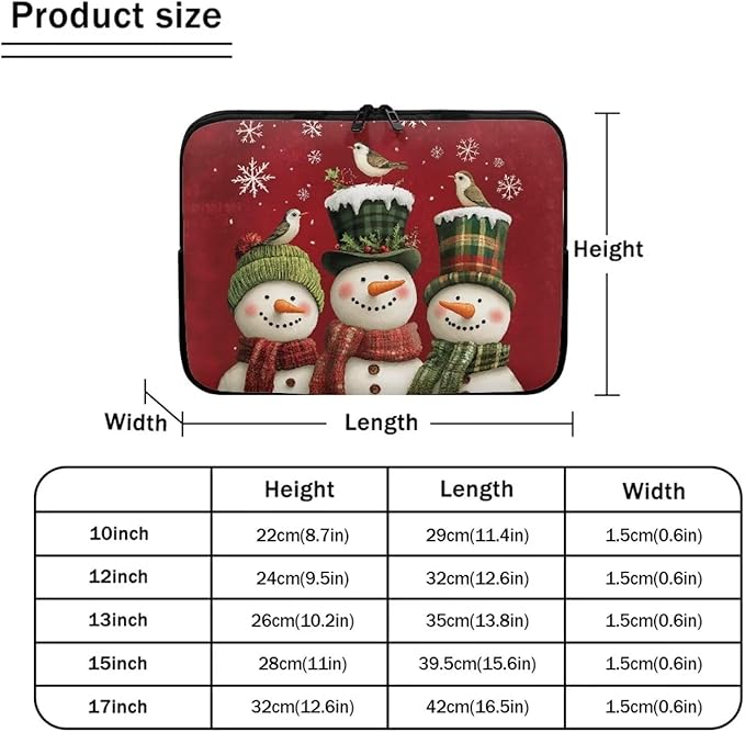 Cute Snowman Laptop Protective Sleeve for Women 13 inch Computer Sleeve Bag Christmas Neoprene Lap Top Case Suitable Gifts for Travel School Office Neatly Organizers Laptop Accessories