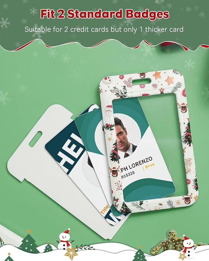 Uniclife Christmas Sliding Badge Holder Cartoon Snowman Hard ID Card Holder with Retractable Badge Reel Carabiner & Detachable Lanyard Strap Vertical Card Protector for Women Nurse Teacher Student