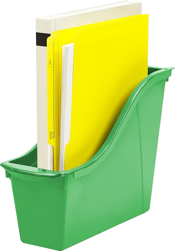 Storex Small Book Bin, Linking Storage Bin, Dry Erase Surface, 11.75" x 8.5" x 4.5" STEM Green (Pack of 6)