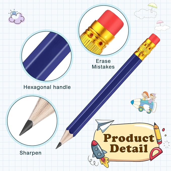 Chivao 288 Pieces Golf Mini Pencils Bulk with Eraser #2 HB Golf Short Pre Sharpened Pencils for Party Favors Office Supplies 4 Inch(Navy Blue)