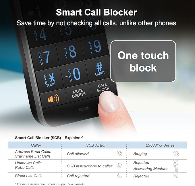 VTech LS6381-2 Bluetooth Speaker with Echo Cancellation, Noise Reduction, Music Streaming, PC/Landline/Cellular Calls, Paired with DECT6.0 Cordless Handset, Answering System, Smart Call Blocker,Black