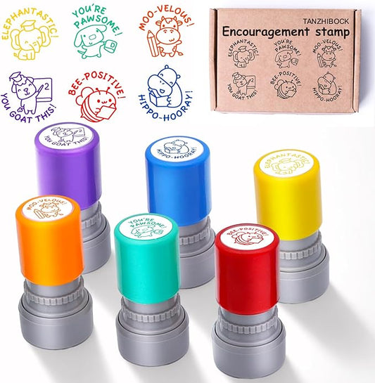 6-Piece Set of Teacher Stamps - Encouraging Animal Grading for Classroom Teacher Stamps for Grading Teacher Stamp Self Inking Stamp Behavior Stamps
