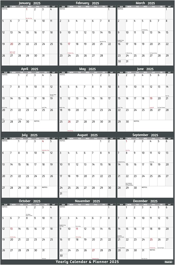 Yearly Wall Calendar 2025 - Large Yearly Calendar 2025 Vetical, Jan 2025 - Dec 2025, 25.2" x 38.2" (Open), 2025 Calendar, Large Wall Calendar 2025, Full Year Paper Calendar with Notes, Thicker Paper