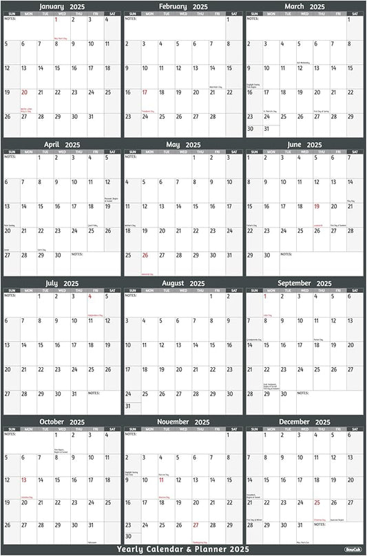Yearly Wall Calendar 2025 - Large Yearly Calendar 2025 Vetical, Jan 2025 - Dec 2025, 25.2" x 38.2" (Open), 2025 Calendar, Large Wall Calendar 2025, Full Year Paper Calendar with Notes, Thicker Paper